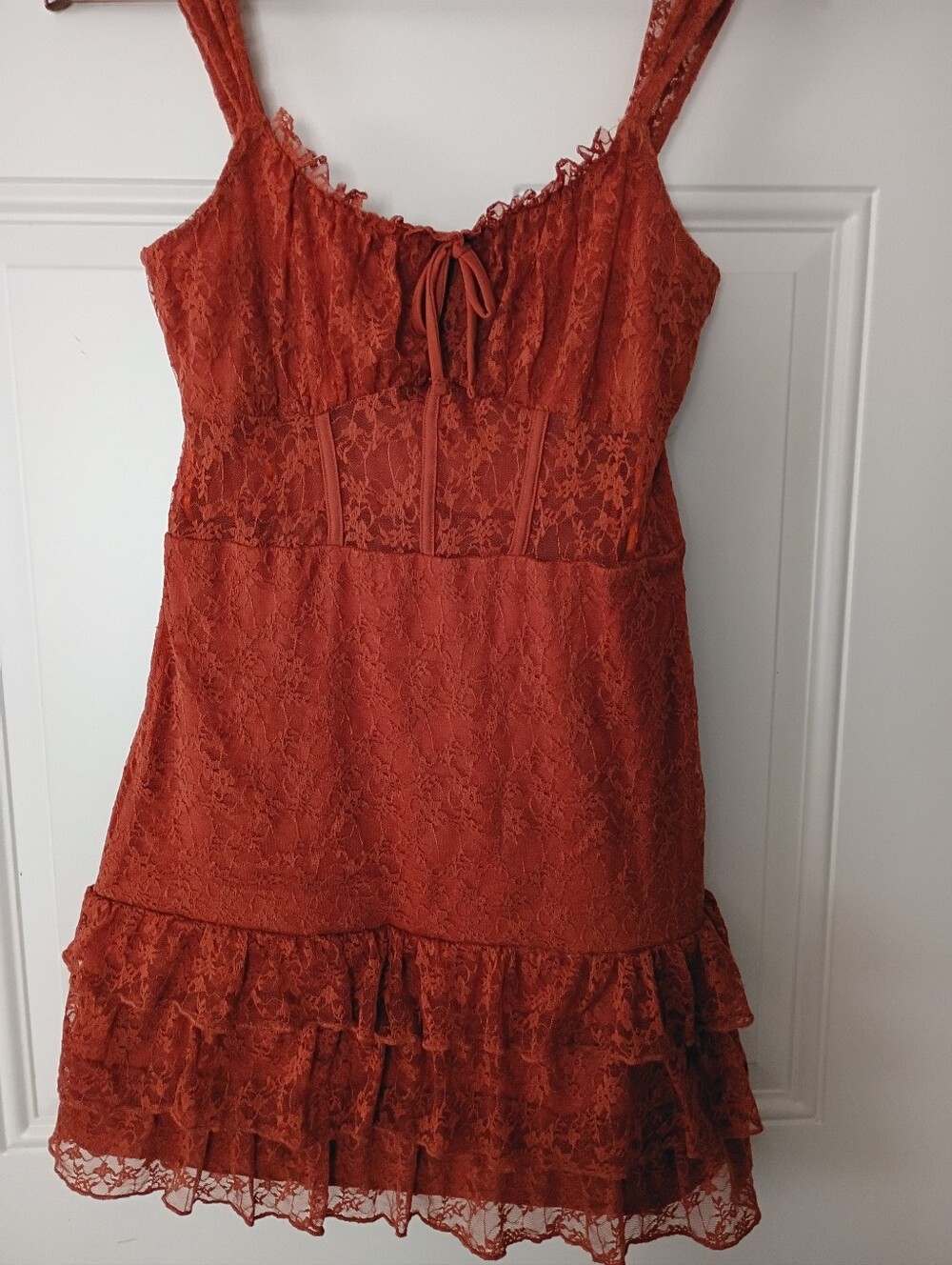 Rust Lace Ruffle Slip Top